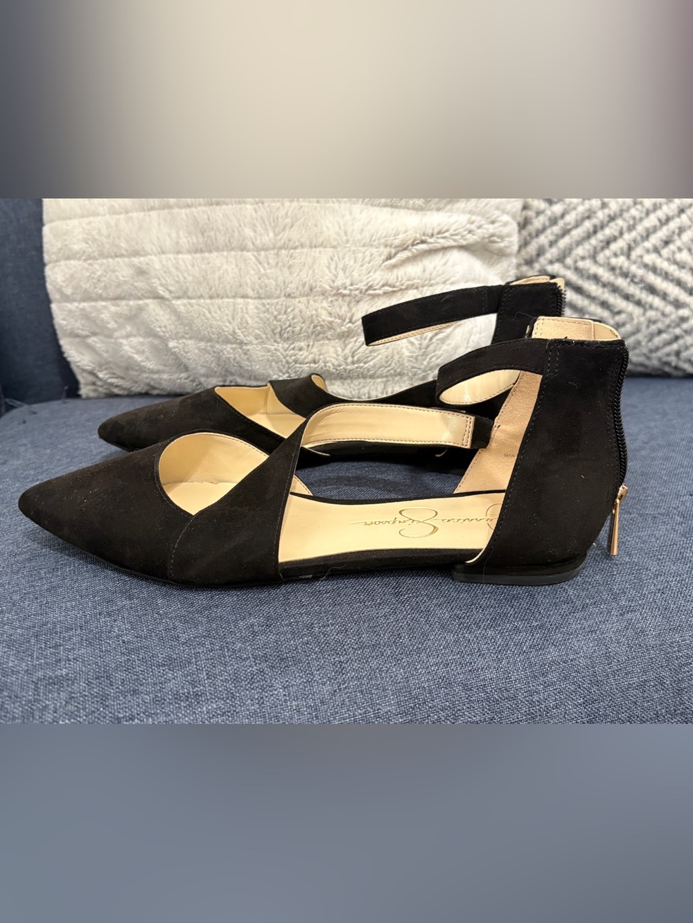 Jessica Simpson Black Suede Ankle-Strap Flats